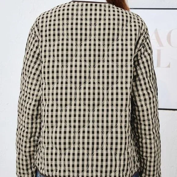 NEW! Womens Reversible Button Down Puffer Padded Coat & Plaid Quilted Jacket - Picture 4 of 6